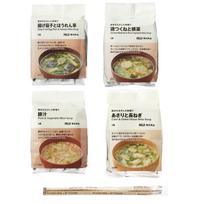 Muji Freeze-Dried Miso Soup 4 Variety Set (Fried Eggplant Chicken Tsukune Pork Clams) servings each total 16 Instant + pairs disposable chopsticks