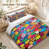 Mr. Men & Little Miss Bedding Set, 1 Duvet Cover & 2 Pillowcases Soft Comfortable Bedroom Home Textile Decor 135cmx200cm