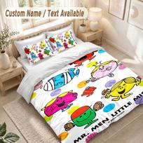 Mr. Men & Little Miss Bedding Set, 1 Duvet Cover & 2 Pillowcases Soft Comfortable Bedroom Home Textile Decor 140cmx200cm
