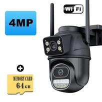 12MP 6K WiFi IP kamera, trys objektyvai, dvigubas ekranas, lauko PTZ kamera, 8x priartinimas, namų apsauga, belaidis WiFi vaizdo stebėjimas, ES kištukas 4MP Add 64G