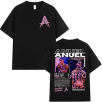 Rapper Anuel AA Real Hasta La Muerte Tour 2025 New Album T Shirts Men's Hip Hop Gothic T-Shirts 100% Short Sleeve T-Shirt XL gray