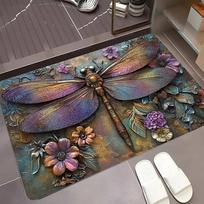 Retro Art Colorful Dragonfly Carpet Visual 3D Flower Pattern Entrance Entrance Foot Mat Living Room Bedroom Kitchen Decoration 30x50cm gray