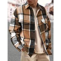Men's Lapel Checkered Shirt Retro Brushed Casual Long-sleeved Jacket XS žemės geltona spalva