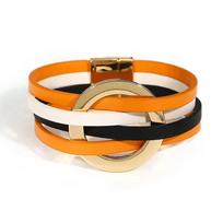 Women's Crisscross Leather Bracelet Multicolor Hoop Magnetic Clasp Wristband One Size oranžinė