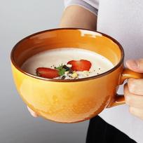 700 ml talpos didelis keraminis sriubos puodelis, vintažinis oranžinis pusryčių dubenėlis, puodelis, tinkamas mikrobangų krosnelėje, avižinių dribsnių, jogurto, grūdų puodelis su rankena orange