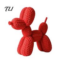 Sustainable Pla Craft 3D Printed Balloon Puppy Figurine with Knitted Texture, Cute Cartoon Animal Colorful Resin Statue Desktop Ornament, Modern raudona