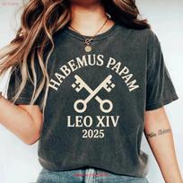 Habemus Papam T Shirt Pope Leo Xiv 2025 Catholic Papal Announceunisext Vatican Commemorative Vintage Designer Clothes L black