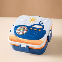 Double-Layer Cartoon Bento Box with Sauce Compartment, Portable Handheld Lunchbox with Cutlery and Salad Section. Tank white