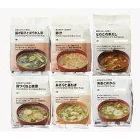 6 Variety Set Muji Miso Soup (Fried Eggplant Pork Nameko Chicken Tsukune Clams Green Onion Seaweed Mekabu) 4 servings each total 24 Instant beige