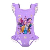 Vaikams Mergaitėms Anime Animacinis POP Dainininkės Rumi Mira Zoey Spausdintas Klostuotas Berankovis Viengubas Maudymosi Kostiumas 110cm pink
