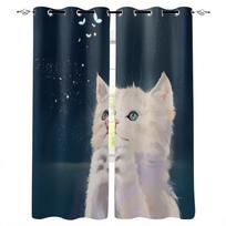 Cute Animal Pictures Fishing Cats Moon Window Curtains Curtains for Living Room Decorative Items Living Room 135W x 60H(cm) gray
