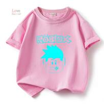 2026 Robloxing kid T-shirt Boys Game Sports Cotton T-shirt Child Cartoon Short sleeve top Casual Street Harajuku Clothes 160 pink