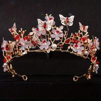 Baroque Crystal Tiaras and Crowns Rhinestone Prom Diadem Bridal Wedding Hair Accessories Jewelry Crown Tiara for Women Bride raudona