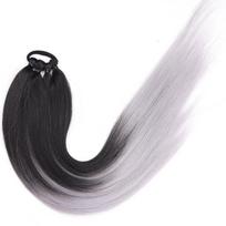 MISS WIG 26 colių sintetinio pluošto ilgas Yaki arklio uodegos priauginimas bokso pynutės plauku atraižai apvynioti gumine juostele plaukų žiedas juodas 65 cm white