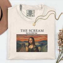 The Scream Mona Lisa Middle Finger Shirt, Art Parody Tee, Renaissance Meme Humor L brown
