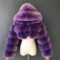 Kailio kailinė striukė, imituojanti lapės kailį, sujungta su gobtuvu, trumpomis ir ilgomis rankovėmis, moteriški drabužiai 5xl large size violetinė