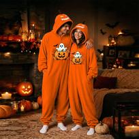Porų Helloween flaneliniai pižamos vyrams ir moterims L oranžinė
