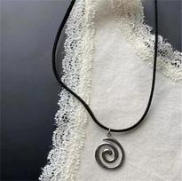 Vintage Spiral Vortex Pendant Hand-woven Leather Rope Necklace for Women Unisex Boho Pentagram Necklace Fashion 2023 Y2K Jewelry gray