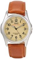 Citizen Q&Q SOLARMATE H044-303 Men's Solar Analog Watch, Brown Leather Band, 5 ATM Water Resistant ruda