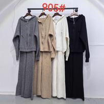 Lazy Style A Complete Set of Knitted Zipper Hooded Cardigan Outfit Ladies's Fall and Winter Casual Wide-leg Trousers Two-piece Outfit M balta