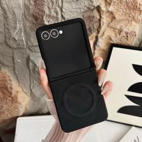 Flip7 Lambskin Magnetic Phone Case For Samsung Galaxy Z Flip 8 7 6 5 4 3 Sheep Skin For Magsafe Wireless Charging Matte Coque Galaxy Z Flip 8 juoda