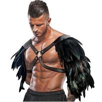 Black PU Leather Gothic Shoulder Armor Double Shoulder Feather Shoulder Armor  Medieval Cosplay both arms brown