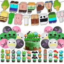 Minecraft Birthday Party Decorations Kit, Creeper Theme Banner Cake Topper Balloons, Gamer Kids Boys Girls Supplies