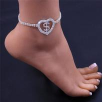 Naujas Huitano atvykimas $$$Sign Širdies kulkšnies apyrankė moterims Full Bling Ice Out kojos grandinėlė basoms basutėms Apyrankės vasaros vakarėlio papuošalai 20cm brown