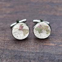 Retro World Map Time Gemstone Cufflink For Men, Fashionable Shirt Accessory, French Cufflink, Cufflink Studs. One Size balta