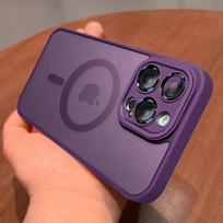 Magnetic Luxury Matte Translucent Armor Shockproof Case For iPhone 17 16 15 14 13 12 Pro Max For Magsafe Wireless Charge Cover For iPhone 17 tamsiai violetine spalva