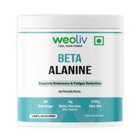 Weoliv Beta Alanine Powder 100g (25 Servings) | Unflavoured | Pure Beta Alanine Pre Workout Supplement for Endurance, Stamina & Fatigue Reduction