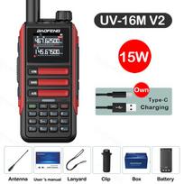 Upgrade Baofeng UV16M V2 Walkie Talkie 15W High Capacity AM FM 2-Way Radio Full Band LCD 999CH Frequency Copy NOAA Noise Reduce USB Plug