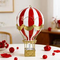 Air Balloon Hanging Ornament Striped with Basket Glossy for Window Displays, Red