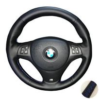 Car Steering Wheel Cover For BMW M Sport M3 E90 E91 E92 E93 E87 E81 E82 E88 X1 E84 Hand Stitched Leather Car Accessories Blue Thread