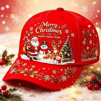 Christmas Full Digital Print Baseball Cap Santa Elk Gingerbread Man Holiday Cap Adjustable(55-60) red
