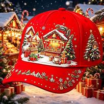 Christmas Full Digital Print Baseball Cap Santa Elk Gingerbread Man Holiday Cap Adjustable(55-60) red