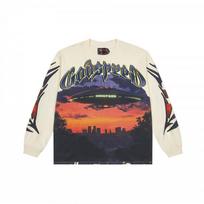 Godspeed Streetwear Vyriški medvilniniai ilgomis rankovėmis marškinėliai Hip Hop grafinis spaudinys Laisvo kirpimo V formos iškirptės kasdieniai marškiniai Large white