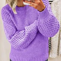 Women's Long Sleeve Cable Knit Pullover Sweater by Dunhuang L violetinė