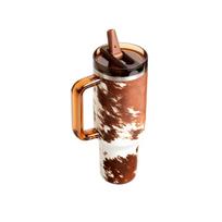 Termosas su rankena, 40 oz nerūdijančio plieno kelioninis puodelis su karvės raštu, didelės talpos puodelis karštiems ir šaltiems gėrimams One Size brown