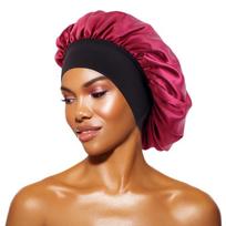 Women's Satin Solid Bonnets Wide-brimmed Night Sleeping Bathing Hat Unisex Head Wrap Elastic Band Cap Hair Care Bonnet One Size black