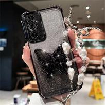 Perlų apyrankė Drugelio laikiklis Telefono dėklas Samsung A17 A07 A16 A36 A56 A15 A25 A35 A55 A14 A34 A54 Blizgantis Smūgiams atsparus dangtelis For Samsung A05S