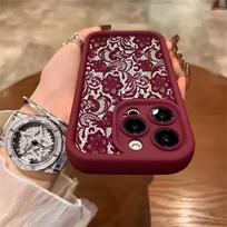 Red Lace Trendy Pattern Phone Case for iPhone 15Pro 17 16 14 13 12 11 Pro Max XS XR 7 8 Plus SE2 16E 17 Air Shockproof TPU Cover iPhone 14 Pro black