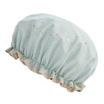 Double Layer Waterproof Shower Caps for Women with Elastic Bands and Cute Pattern žalia
