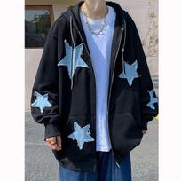 Oversized Star Patch Zip Up Hoodie Jacket for Men Y2k 90s Retro Streetwear Pullover Sweatshirt Casual Loose Outerwear XL juoda