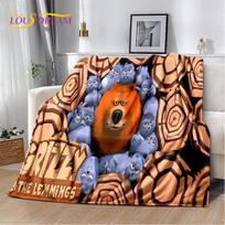 Animacinis 3D Grizzy ir Lemingai Pledas, Minkštas pledas namams, miegamajam, lovai, sofai, iškylai, kelionėms, biurui, vaikams 75x90cm gray
