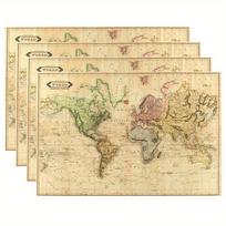 Vintage World Map Print Linen Placemats Set Of 4 Classic Travel Themed Table Mats For Study Dining Decor 4PCS beige