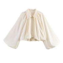 Womens Oversized Short Cropped Jacket With Balloon Sleeves Notched Collar - 2026 Streetwear Medium beige