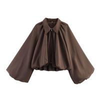 Womens Oversized Short Cropped Jacket With Balloon Sleeves Notched Collar - 2026 Streetwear Large vercafe spalva