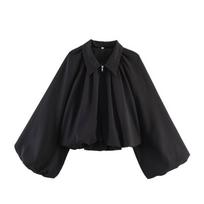 Womens Oversized Short Cropped Jacket With Balloon Sleeves Notched Collar - 2026 Streetwear Large juoda
