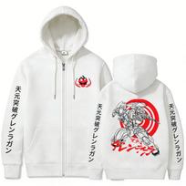 Anime Tengen Toppa Gurren Lagann Zipper Hoodie Men Women Clothing Manga Oversized Zip Up Sweatshirt Men's Cosplay Zip Up Jacket 5XL white